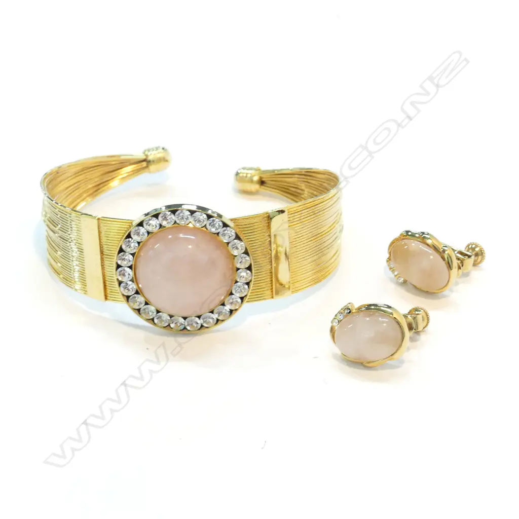 ROSE QUARTZ & PASTE BRACELET, + EARRINGS TO MATCH Image 1++