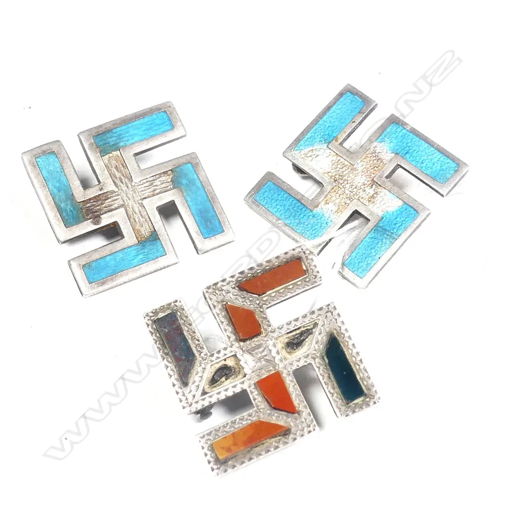 EDWARDIAN ENAMEL & SILVER/AGATE & SILVER SANSKRIT 'WELLBEING' PENDANT/BROOCHES Image 1++