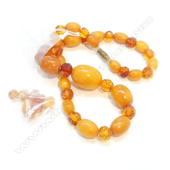VINTAGE AMBER & FACETED GLASS BEAD NECKLACE L.410mm