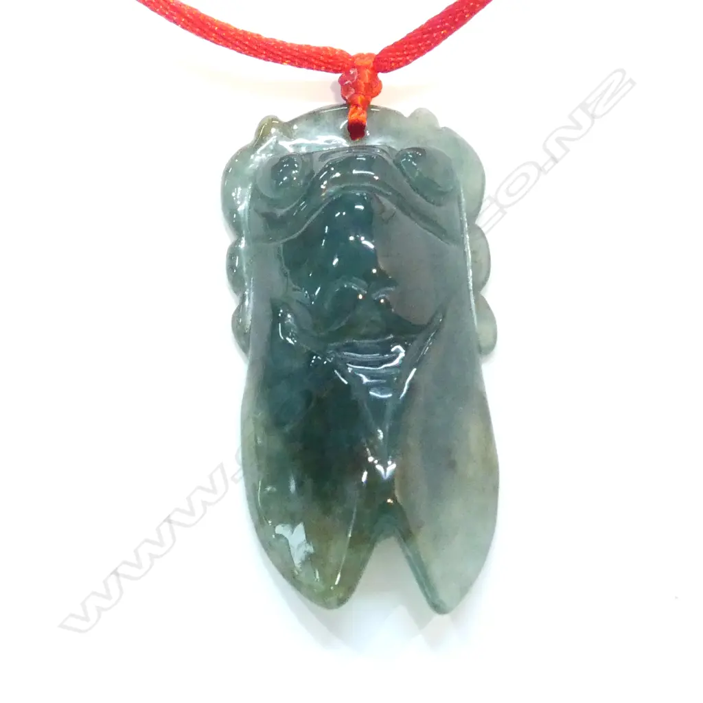 JADEITE MOSS GREEN OPAQUE CICADA PENDANT Image 1++