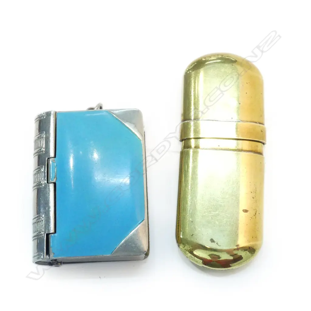BRASS LIGHTER AND BLUE ENAMEL BOOK VESTA Image 1++