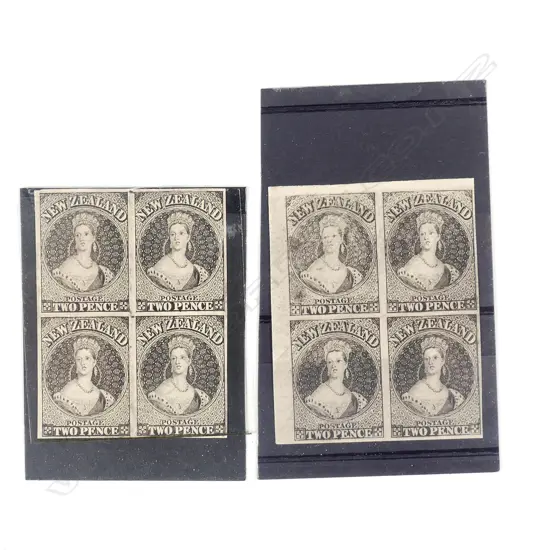 2 NZ BLOCKS OF 4 2D BLACK FULL FACE QUEENS IMPERF