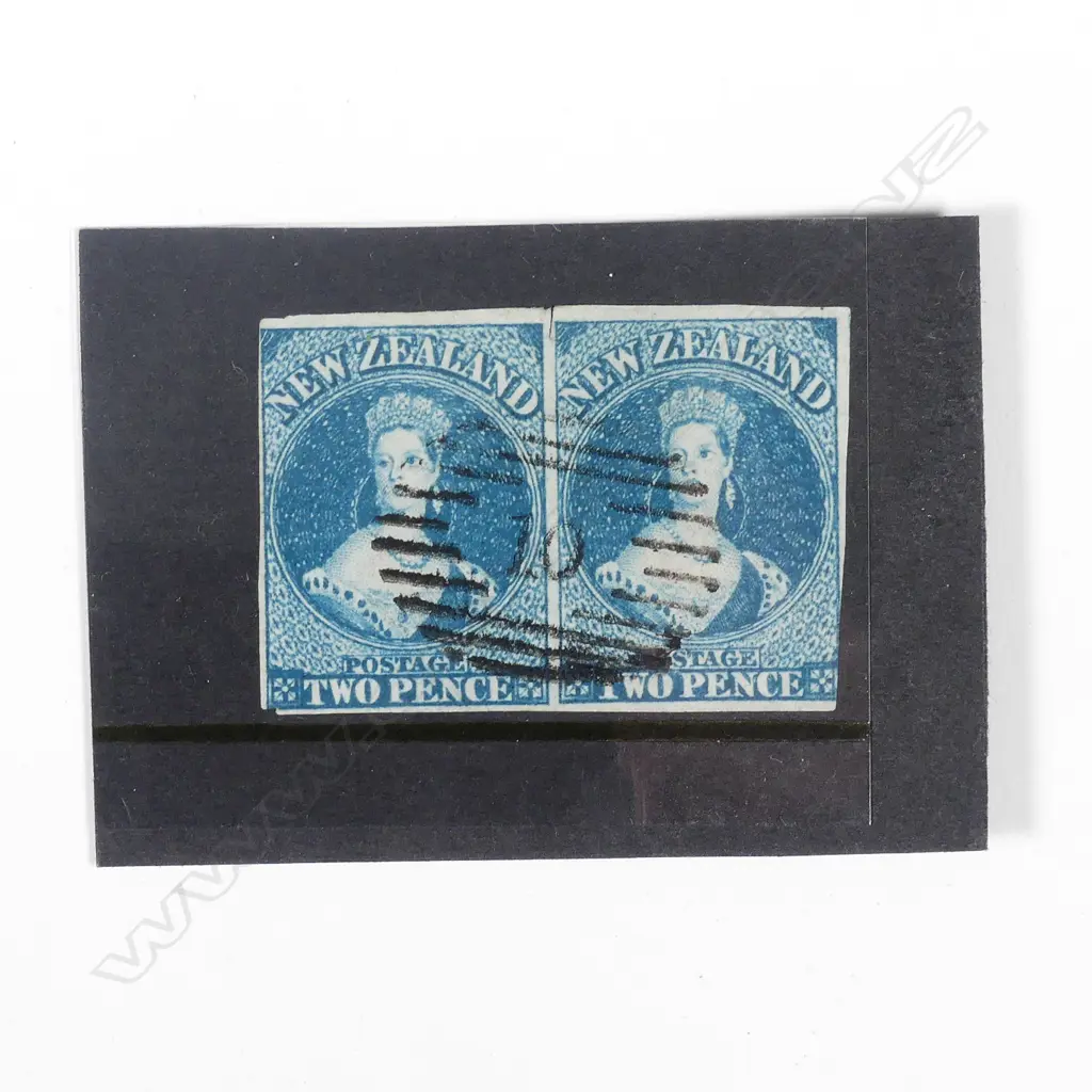 NZ 1855 Full Face Queen 2d deep blue pair Image 1++