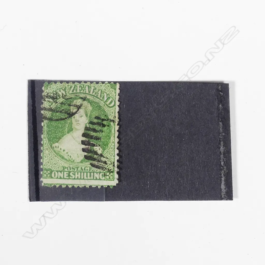 NZ 1864 1 SHILLING GREEN FULL FACE QUEEN PERF Image 1++