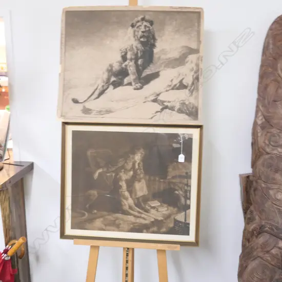 2 HERBERT DICKSEE ETCHINGS 'SILENT SYMPATHY' & 'LION KING'