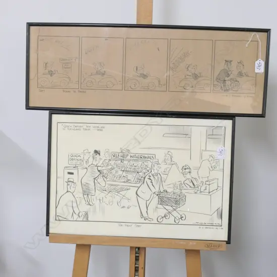 2 ORIGINAL INK MINHINNICK CARTOONS...