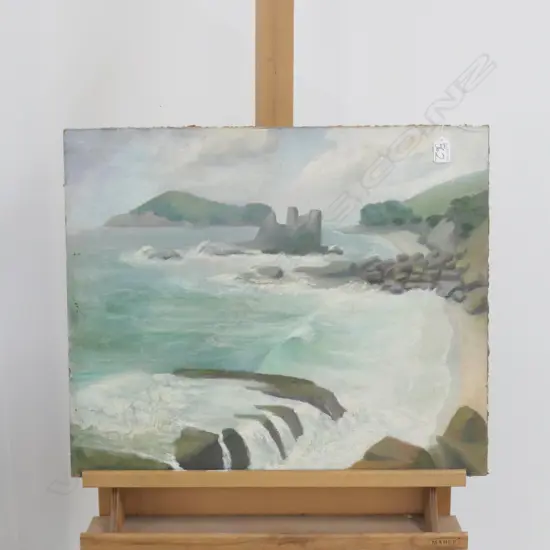 A J INGLIS ATTR. OIL COASTAL LANDSCAPE 510 X 610MM