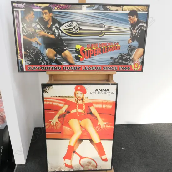 2 FRAMED POSTERS  ANNA KORNIKOVA + SUPER LEAGUE 1020 X 520 MM
