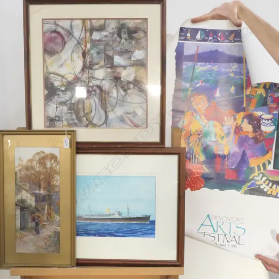 SS RANGITOTO W/C, RURAL PRINT, C. READMAN W/C ABSTRACT AND DEVONPORT ARTS FESTIVAL 1993 POSTER