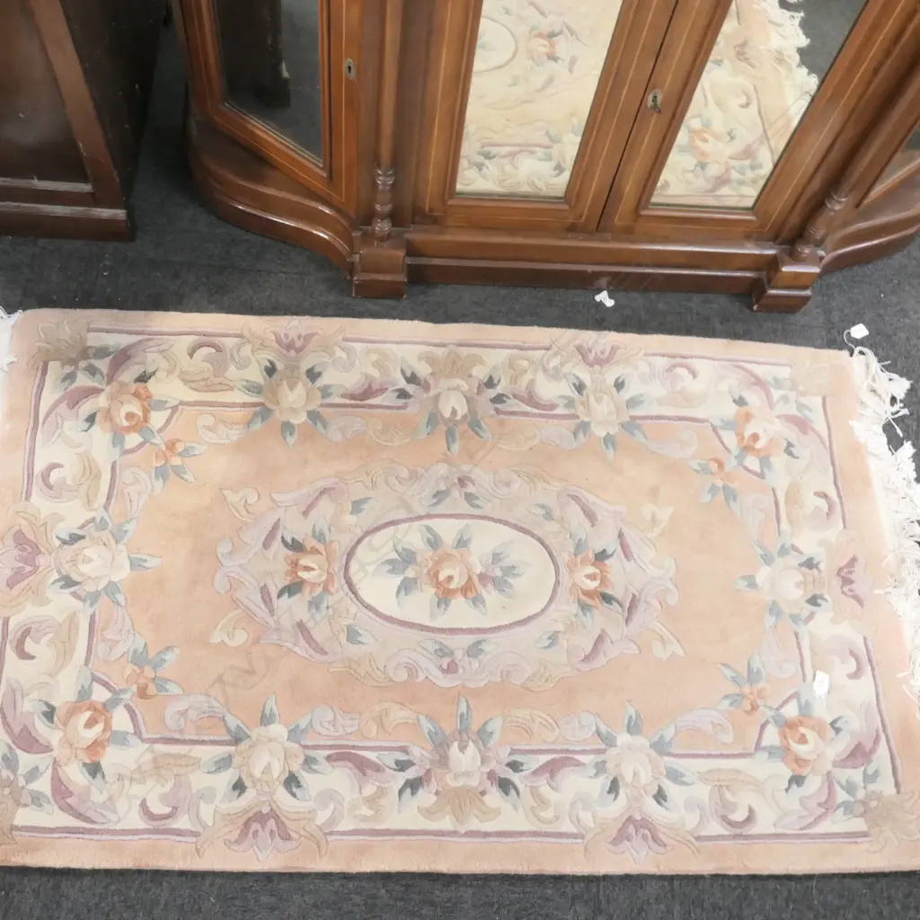 HAND KNOTTED SCULPTED PILE RUG PINK CREAM...  Image 1++
