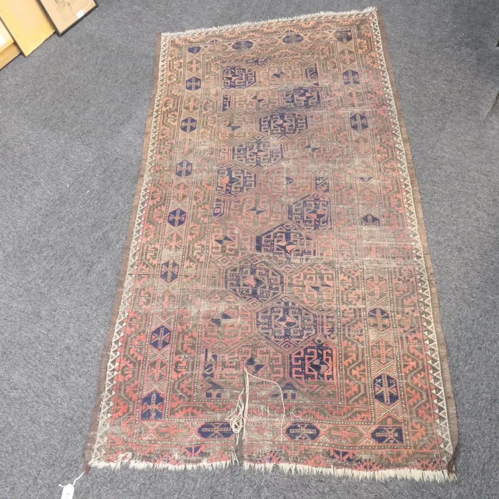 ANTIQUE AFGHAN ALL WOOL RUG GEOMETRIC DESIGN AF 250MM TEAR L 1660MM W 900MM Image 1++