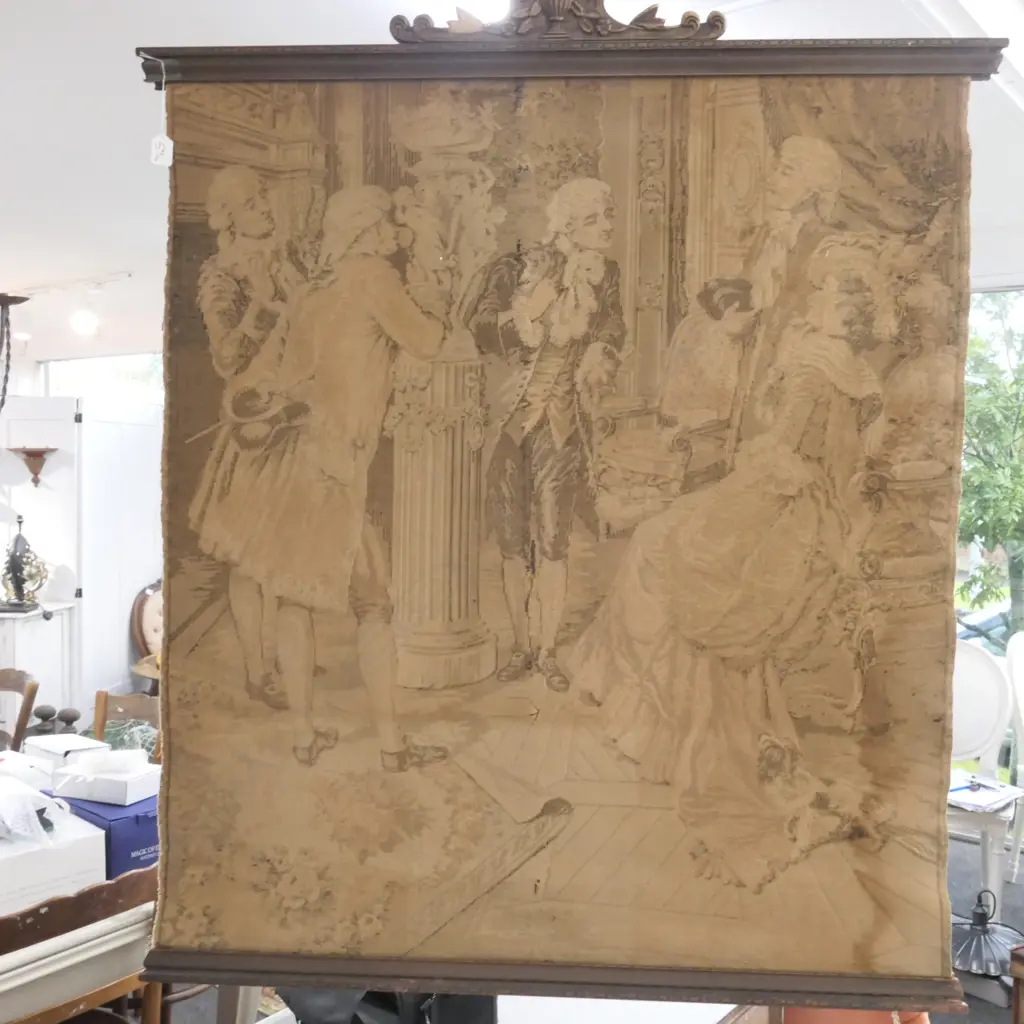 VINTAGE MACHINE TAPESTRY WALL HANGING (some damage to wooden hanger) 1000 x 1100mm Image 1++