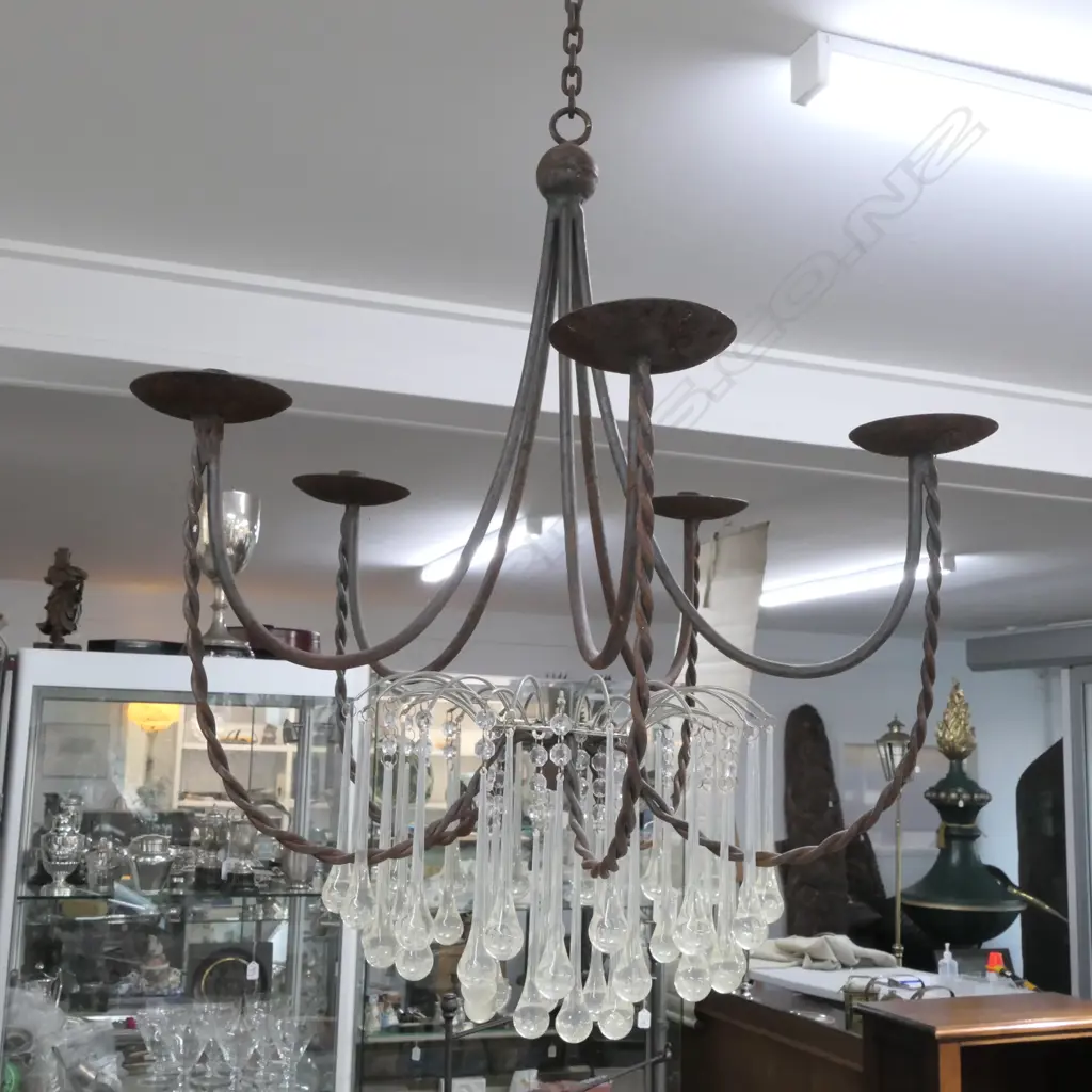 WROUGHT IRON AND CRYSTAL CANDELABRA Image 1++