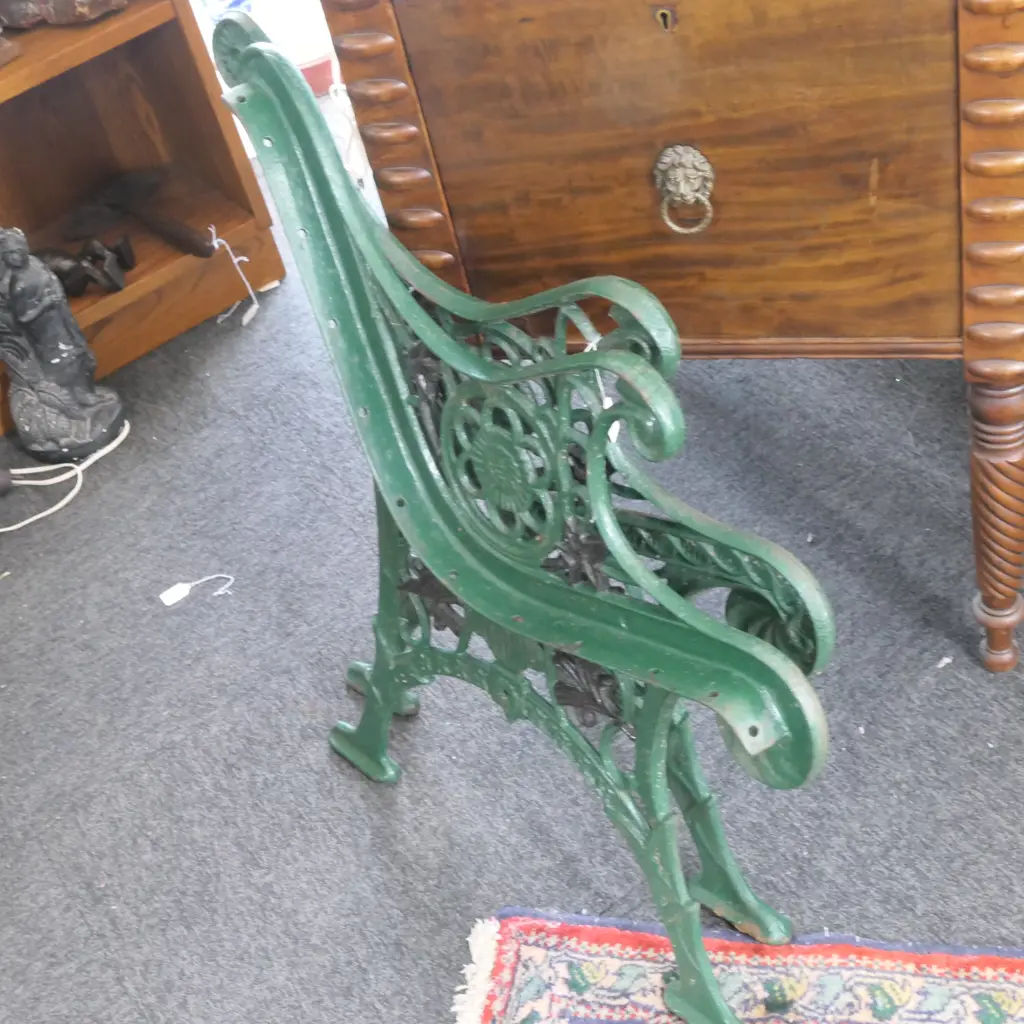 PAIR OF VINTAGE CAST IRON PARK BENCH ENDS Image 1++