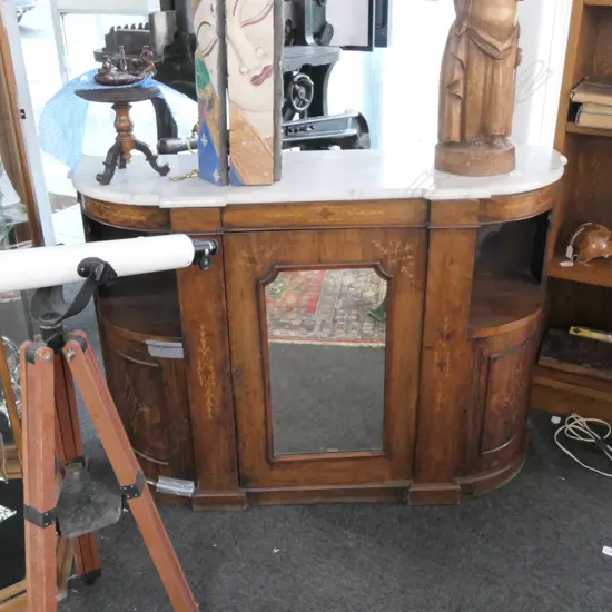 WALNUT MARBLE TOP CREDENZA - requires attention