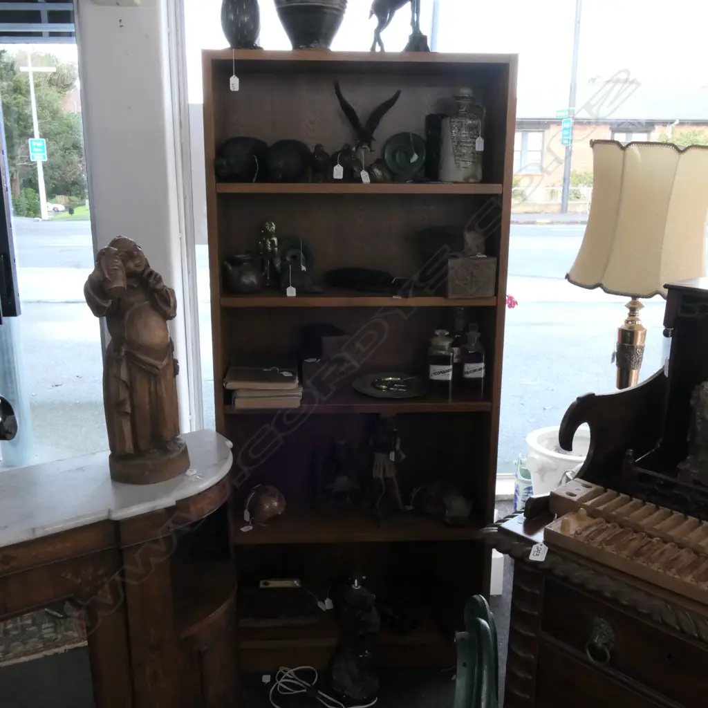 TALL OAK BOOKCASE WITH ADJUSTABLE SHELVES H  1180 MM Image 1++