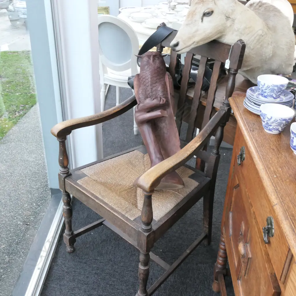 OAK CARVER CHAIR WITH SEAGRASS SEAT Image 1++