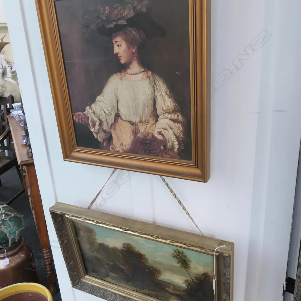 ANTIQUE LANDSCAPE OIL 235 X 440 + PRINT Image 1++