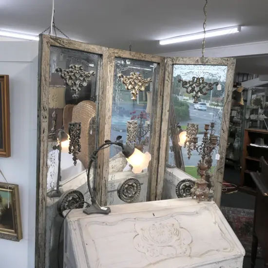 FRENCH ANTIQUE STYLE 3-FOLD MIRRORED SCREEN 1350 X 1800mm