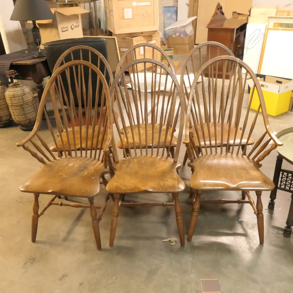 set 6 EARLY/MID 20THC COMB BACK CHAIRS 4 + 2 Image 1++
