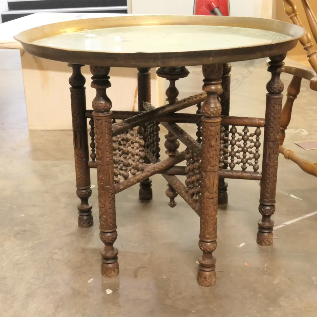 OLD PERSIAN BRASS TRAY TOPPED TABLE Image 1++