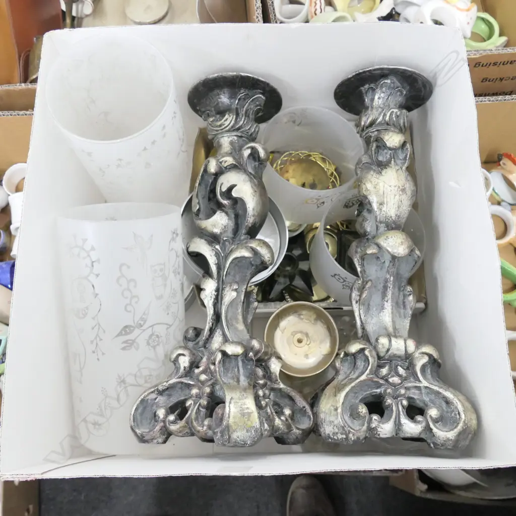LOT ASST CANDLESTICKS/HURRICANE LAMPS ETC  Image 1++