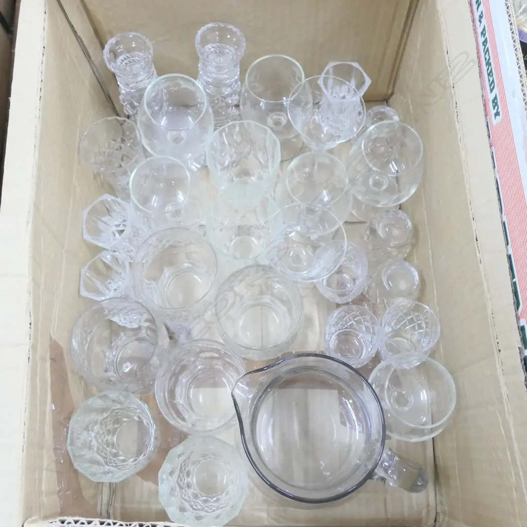 LOT ASST CRYSTAL TUMBLERS/JUGS C/STICKS ETC Image 1++