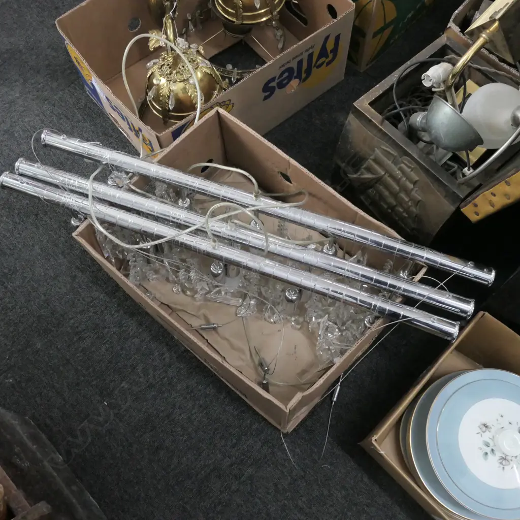 3 SUSPENDED CHROME LIGHT BARS WITH FITTINGS & GLASS PRISMS Image 1++