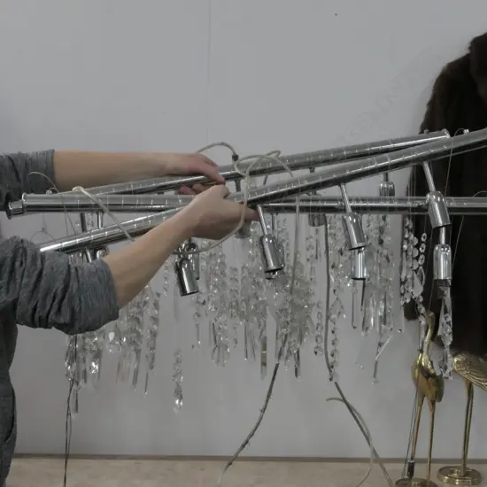 3 SUSPENDED CHROME LIGHT BARS WITH FITTINGS & GLASS PRISMS