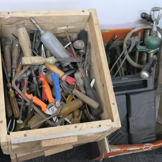 3 CRATES AND ONE BOX ASST TOOLS 