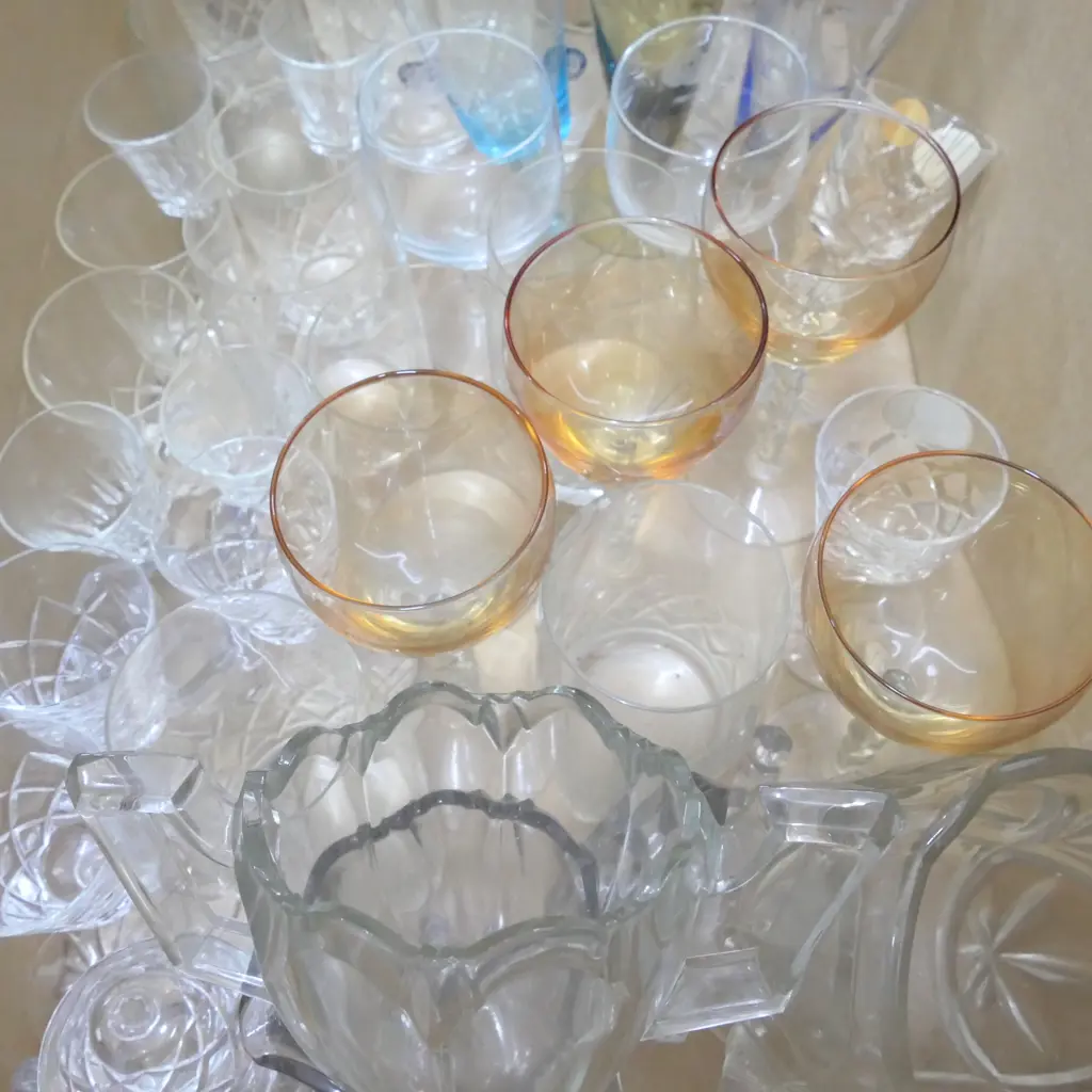 LOT ASST CRYSTAL + PRESSED GLASS ETC Image 1++