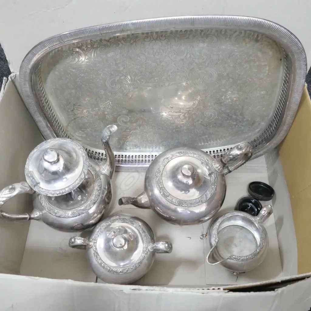 ASST BOX OF EP (TEA POT, TRAY ETC)  Image 1++