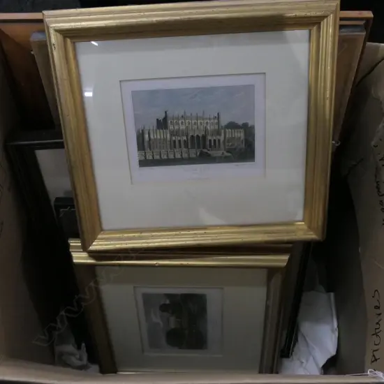 9 FRAMED WORKS: ARCHITECTURAL ENGRAVINGS ETC