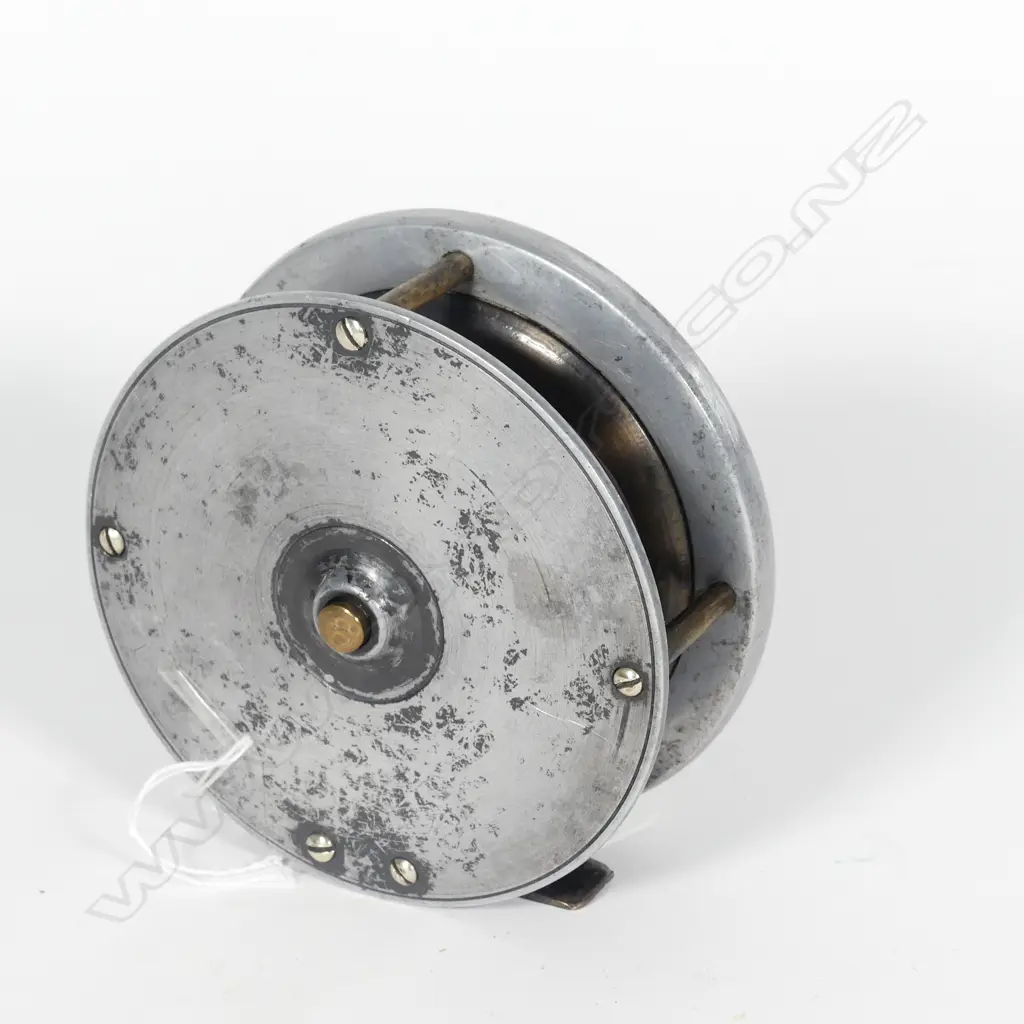 EARLY 20THC ALLCOCK 3½" BRASS & ALUMINIUM FLY FISHING REEL Image 1++