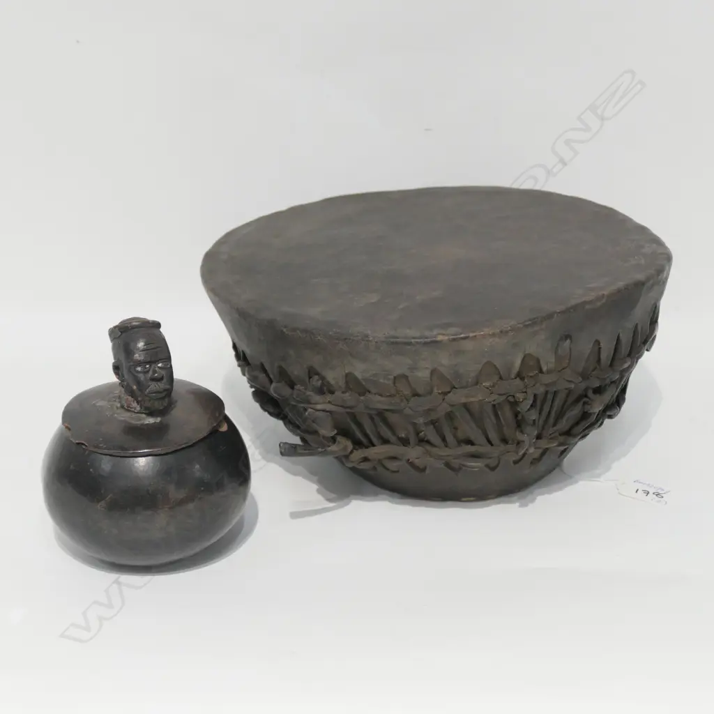 TRIBAL DRUM AND TERRACOTTA LIDDED BOX Image 1++