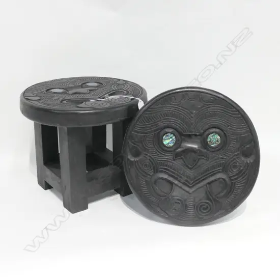 PR MAORI CARVED STOOLS ROUND 4 LEGS