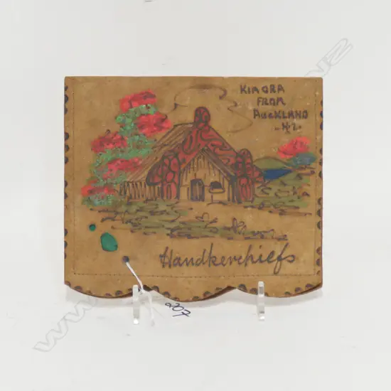 VINT. MAORI POKER WORK LEATHER 'HANDKERCHIEFS' HOLDER