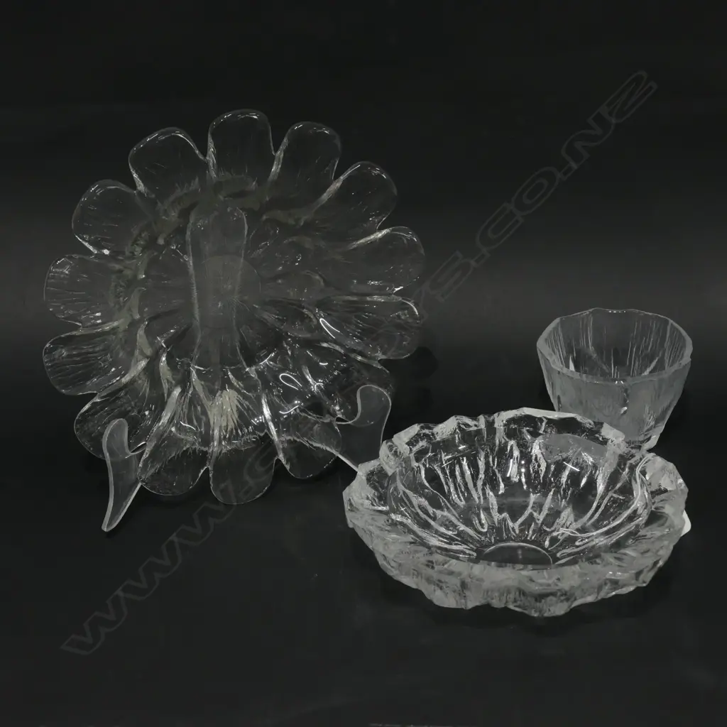 3 PCES SCANDINAVIAN STYLE ART GLASS INCL. HOLMEGAARD DENMARK SUNFLOWER BOWL Image 1++