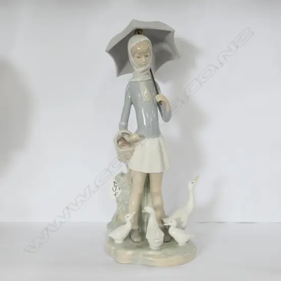 LLADRO GIRL WITH UMBRELLA + GEESE  H 260 MM