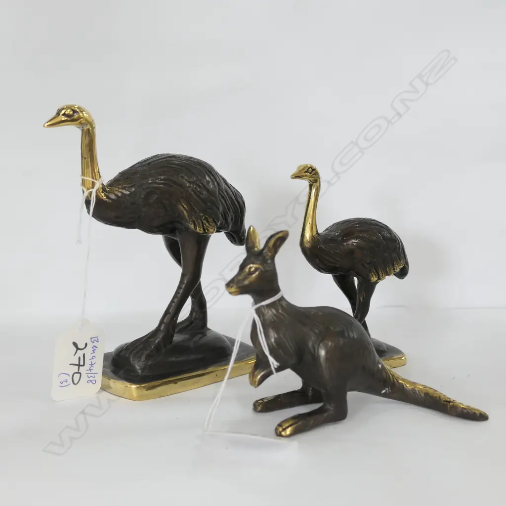 CAST BRONZE EMUS + KANGAROO WITH POLISHED FEATURES H 120 MM Image 1++
