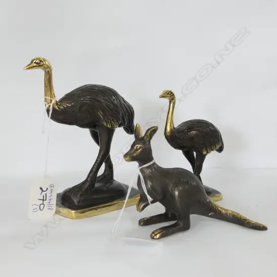 CAST BRONZE EMUS + KANGAROO WITH POLISHED FEATURES H 120 MM