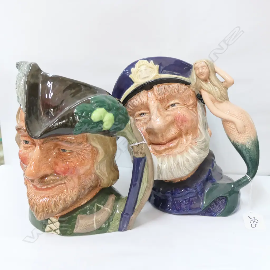 2 LARGE R/DOULTON TOBY JUGS ROBIN HOOD + OLD SALT H 180 MM Image 1++