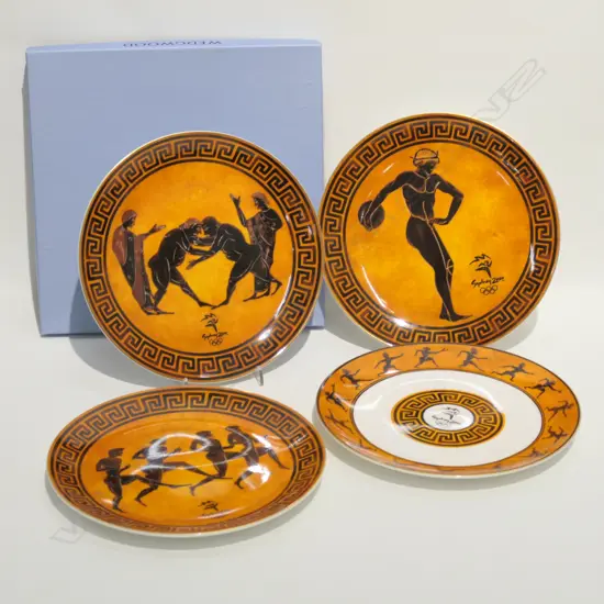 4 BOXED W/WOOD OLYMPIC PLATES