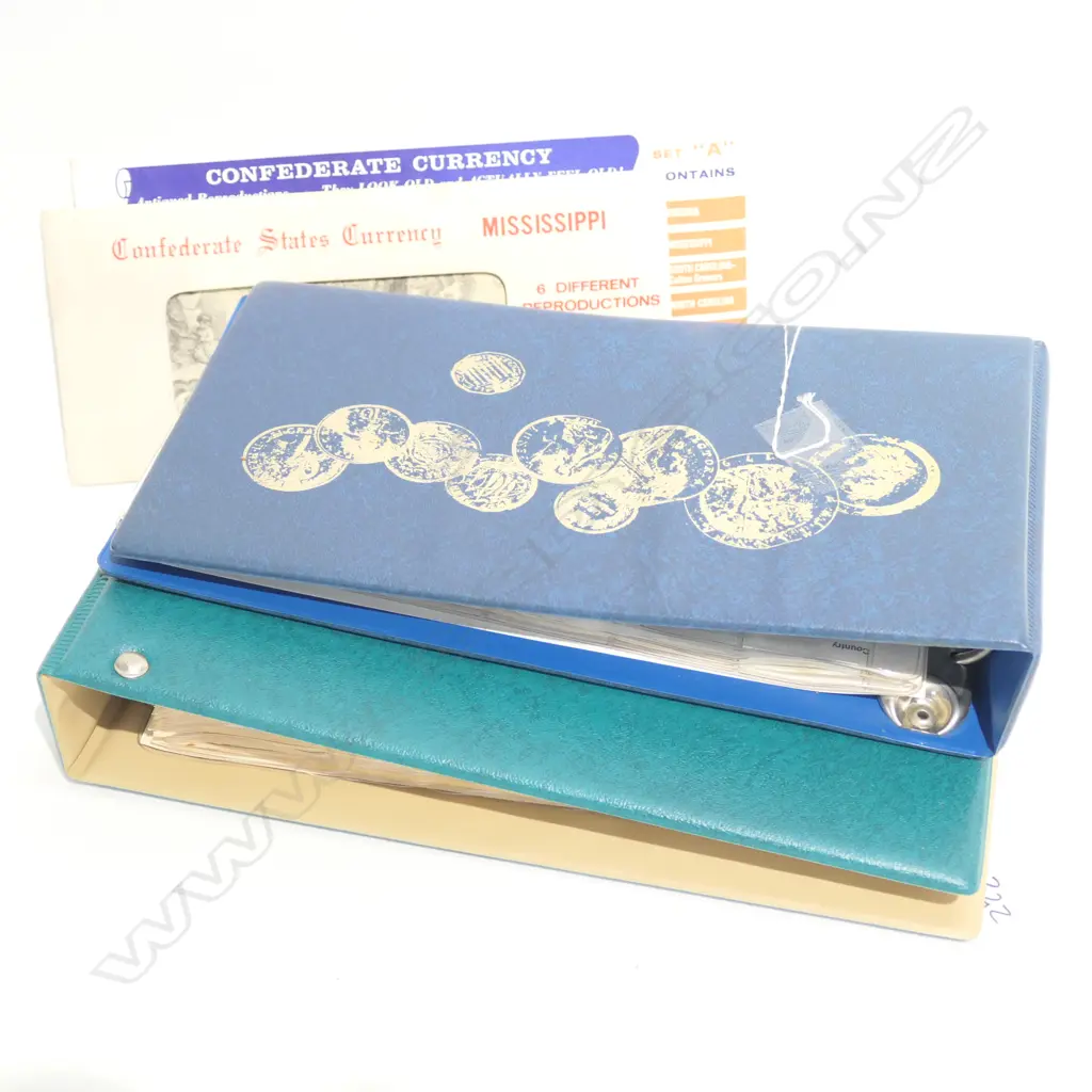 2 COIN ALBUMS N.Z+WORLD COINS + AMERICAN REPRO NOTES Image 1++