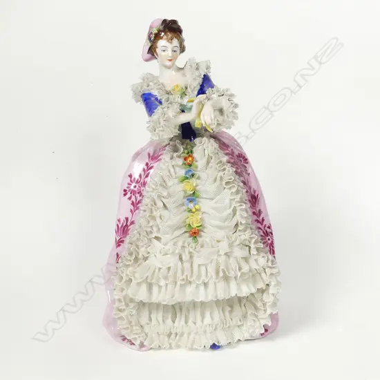 DRESDEN LACE PORCELAIN FIGURINE, WOMAN WITH LACE, H. 190MM