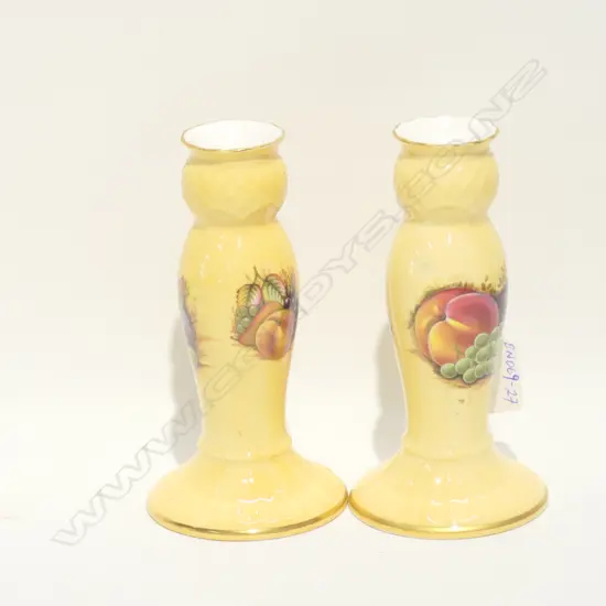 PR OF AYNSLEY 'ORCHARD GOLD' CANDLESTICKS. H.155mm