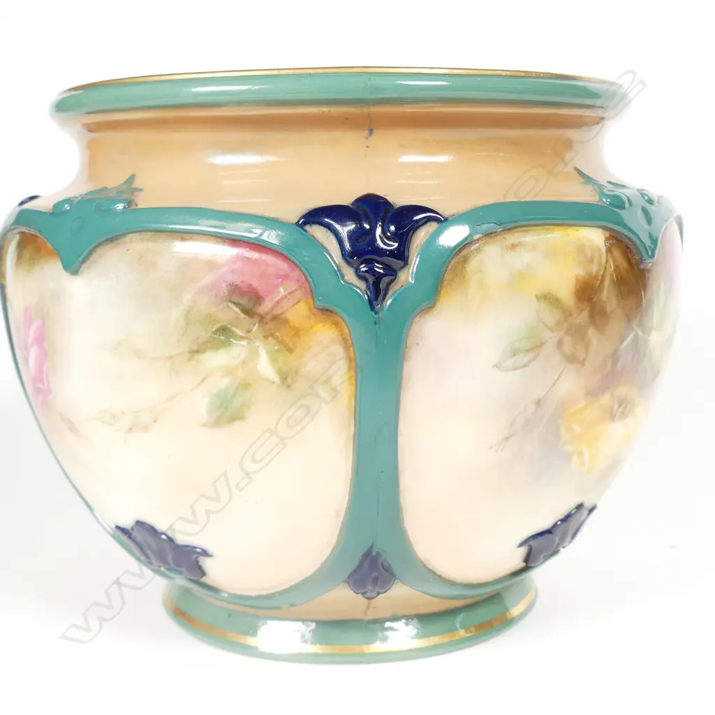 R. WORCESTER TABLE JARDINIERE ROSES HADLEY SHAPE 140 X 110mm Professional Restoration Image 1++