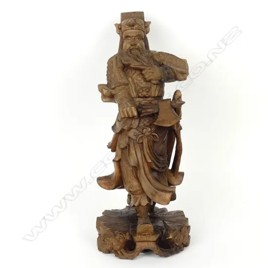 An old Chinese carved wooden war god
