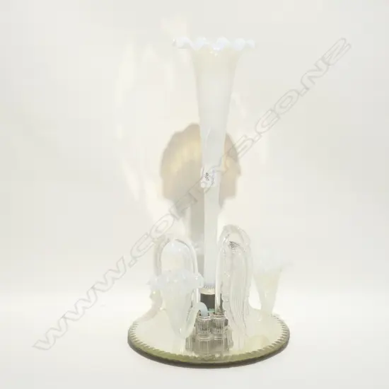 VICTORIAL OPALESCENT GLASS EPERGNE - 4 TRUMPETS