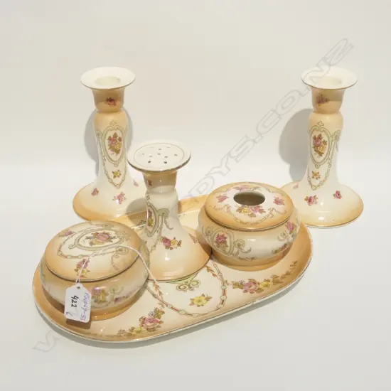 CROWN DEVON EDW. DRESSING TABLE SET - 6 PCE